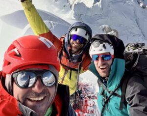 Marc Tpralles, Bru Busom and Ruben Sanmartin om the summit of Yerupaja.