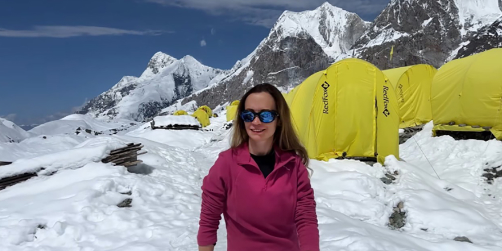 Natalia Nagovitsyna at snowy base camp