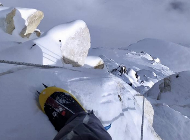 Looking down Pobeda's slopes. A dangerous descent for inexperienced climbers.