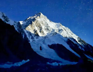 K2 under the stars, the summit lit by the moon.