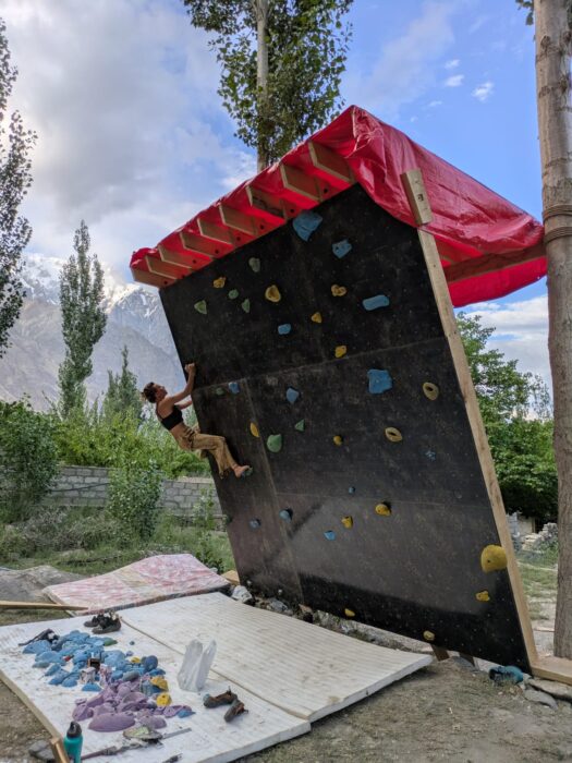 A local climber at a climbing wall in Hunza, Pakistan.