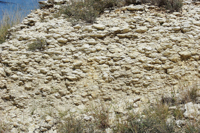 A caliche embankment
