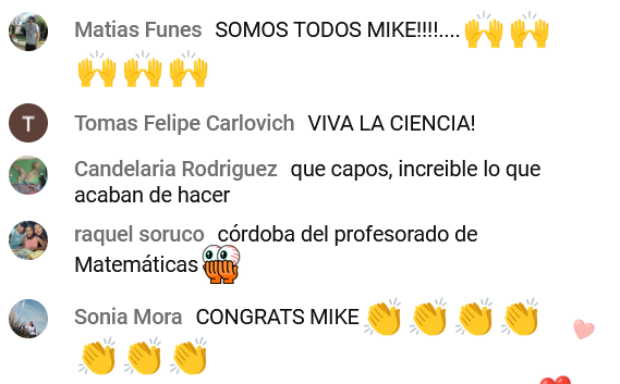 A comment section in Spanish cheering on the team.