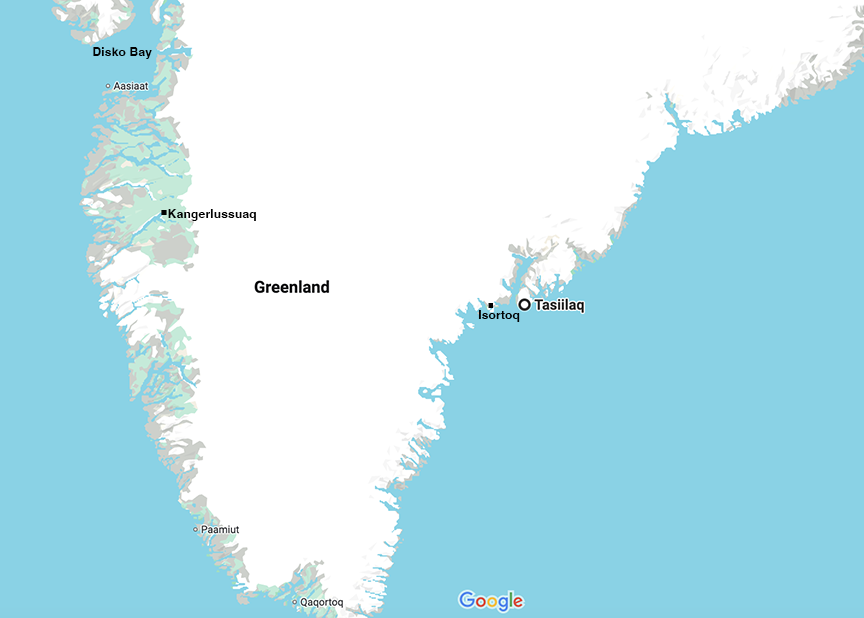 map of southern Greenland