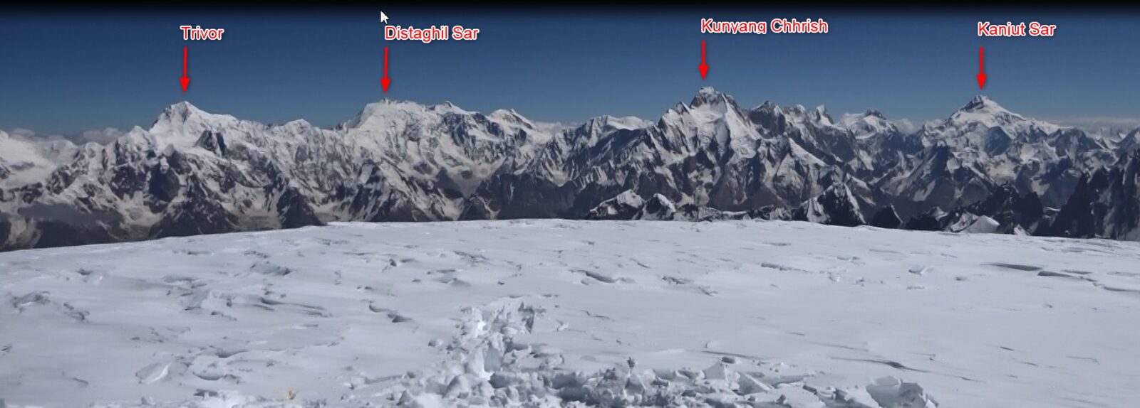 panoramic summit view from the top of Spantik.