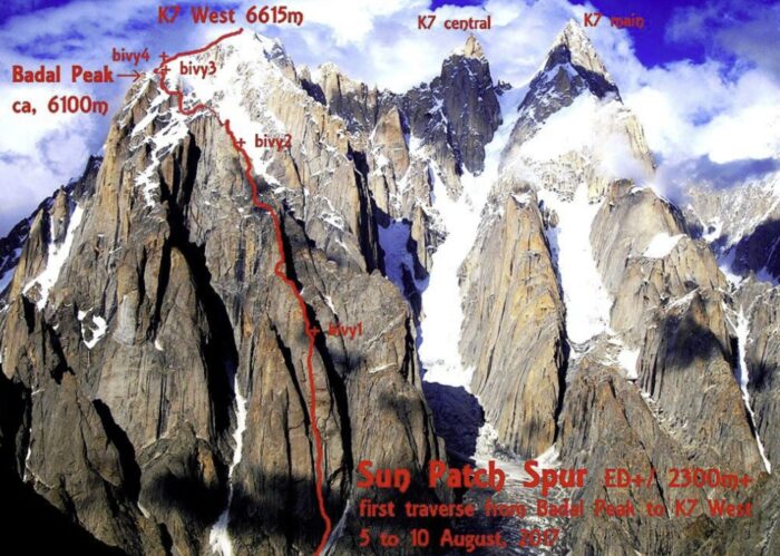 K7 massif with Badal peak and the traverse to K7 west marked