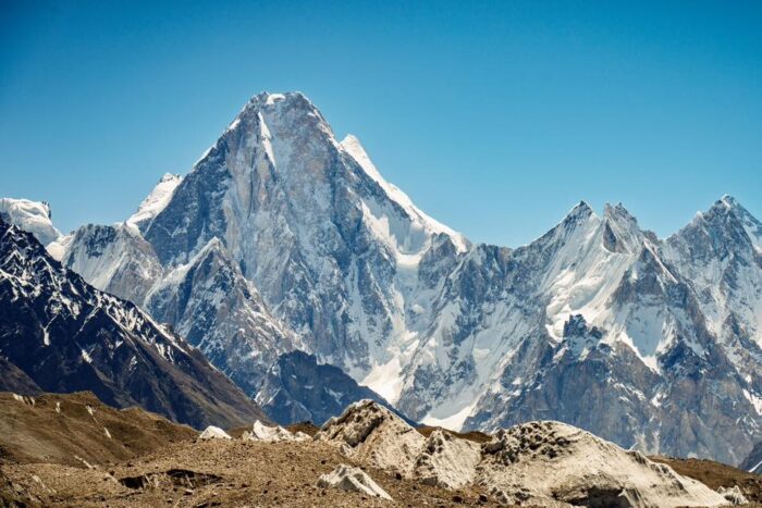Gasherbrum IV from afar in a sunny day.