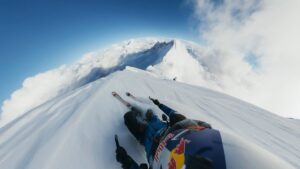 Andrzej bargiel descending Everest on skis, as seen from his head cam.