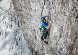 Simon Gietl climbing the Identitat route.