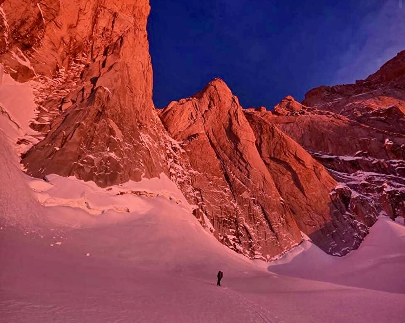 Approaching the Goretta Pillar of Fitz Roy.