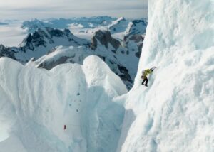 Colin Haley starting up the final pitch on Cerro Torre.
