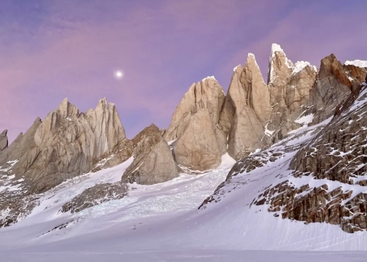 Moonrise above Aguja Bifida from his campsite at the base of Filo Rosso, on September 4, 2025. 