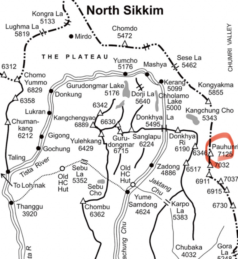 Pauhunri marked in red.