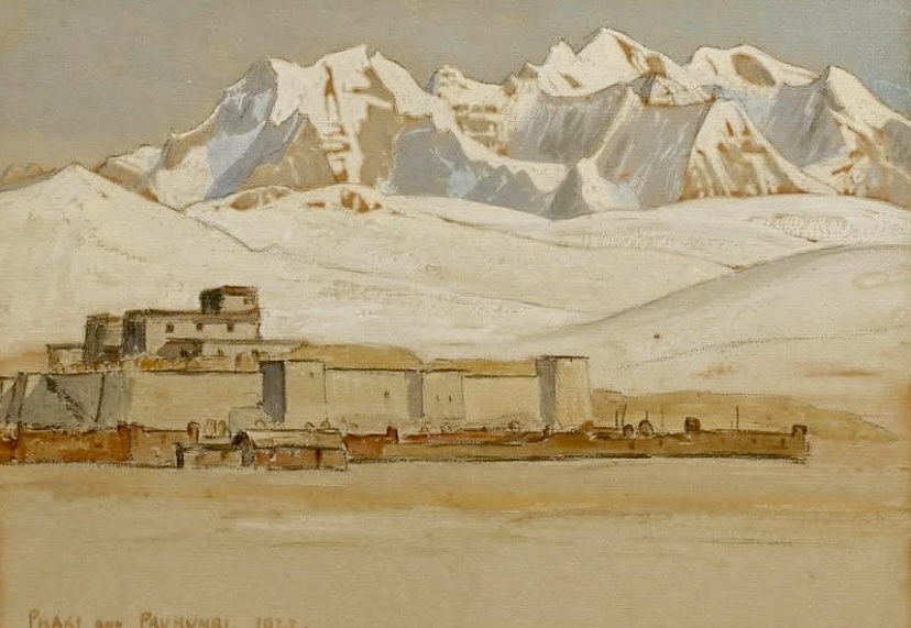 "Phari and Pauhunri, 1922". A watercolour by one of the 1922 Everest expedition members. 