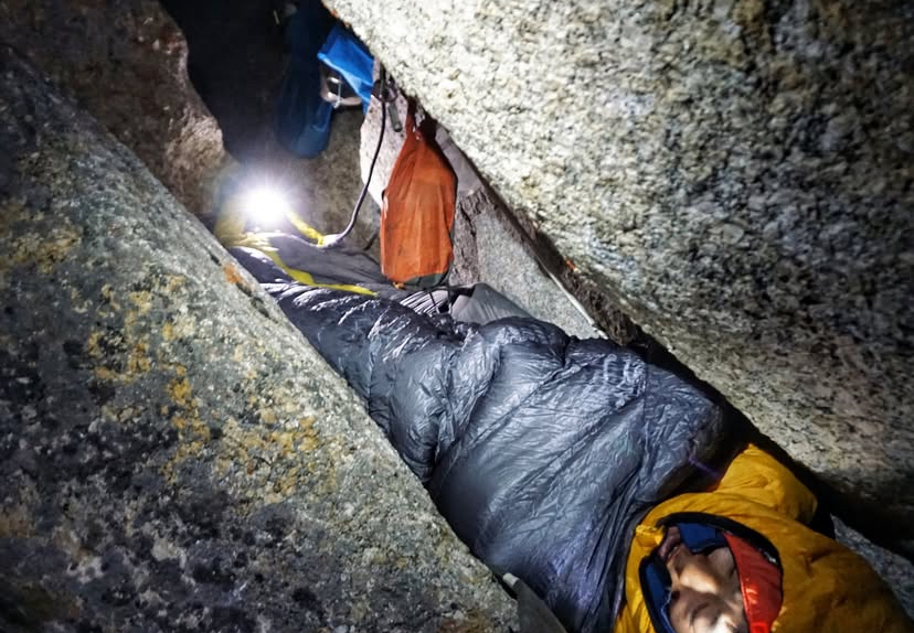 Bivy between freezing rocks. 