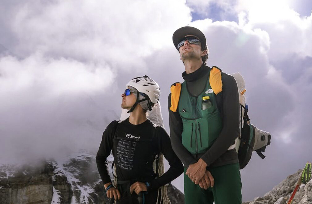 Nicolas Jean (left) and Benjamin Vedrines at the base of Anidesh Chuli.