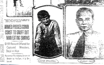 a newspaper with images of a man and boy
