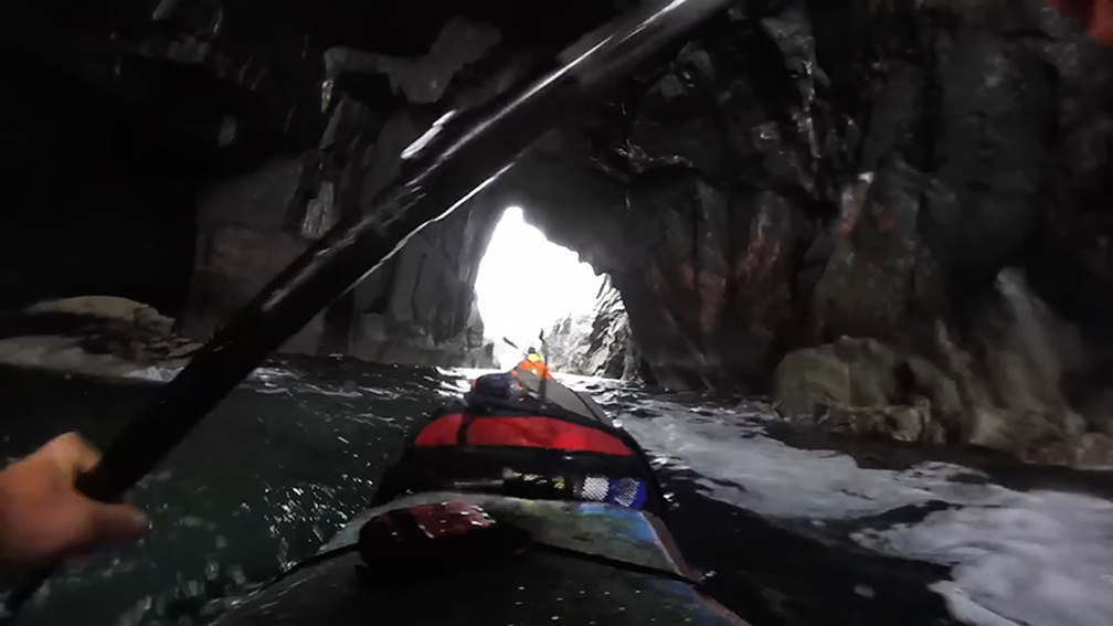 paddling through sea cav from paddler's perspective