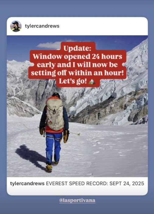 Text on a photo of Tykker Andrews, posted on Instagram stories.