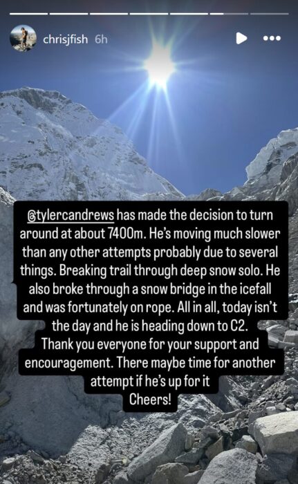 IG story with text on a photo of Everest.