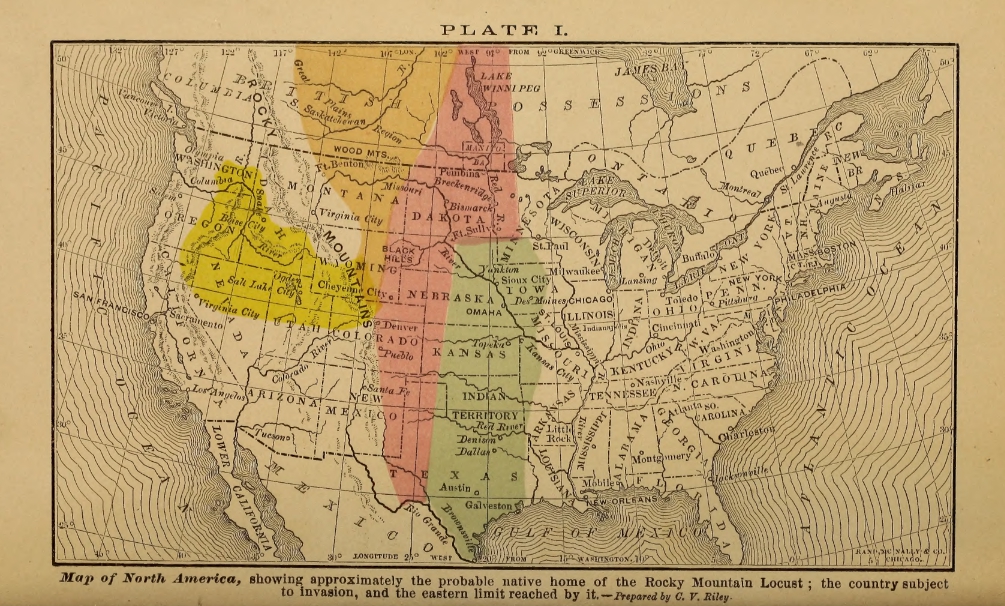 A map of the United States with areas marked in yellow, pink and green