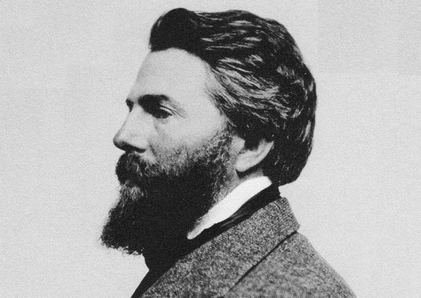 Herman Melville, a handsome bearded man, in profile