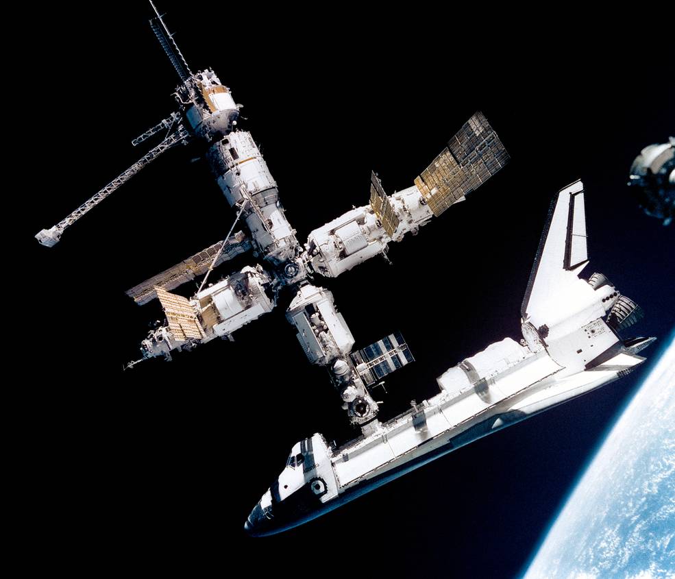A space station and ship