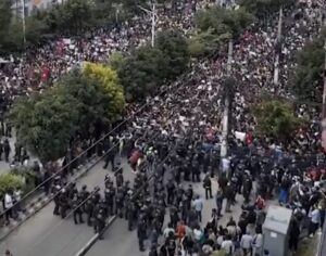 Frame from a video showing the protests in front of Kathmandu's Parliament.