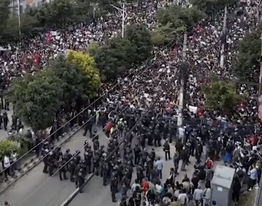 Frame from a video showing the protests in front of Kathmandu's Parliament.