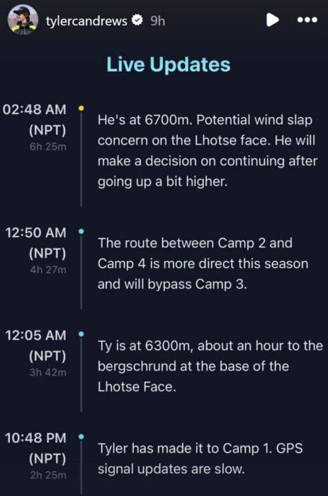 IG story with text about Andrews Everest FKT.