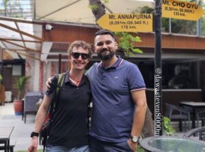 Tyler Andrews and Dawa Steven Sherpa of Asian Trekking in Kathmandu on September 4.