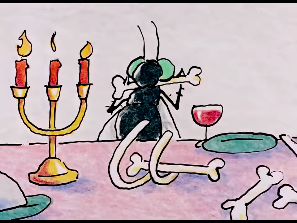 cartoon of a blackfly eating bones