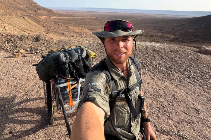 selfie of trekker hauling cart