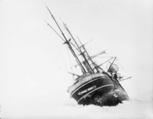 Endurance leaning hard to port in the ice