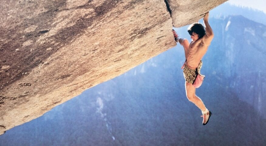 Wolfgang Gullich making the first free solo ascent of Separate Reality in Yosemite.