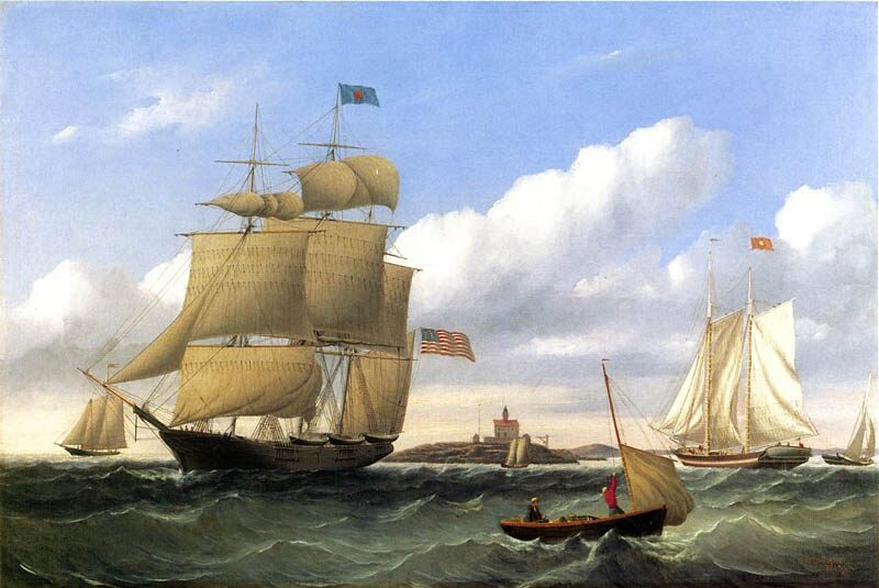 painting of a sailing ship at sea 