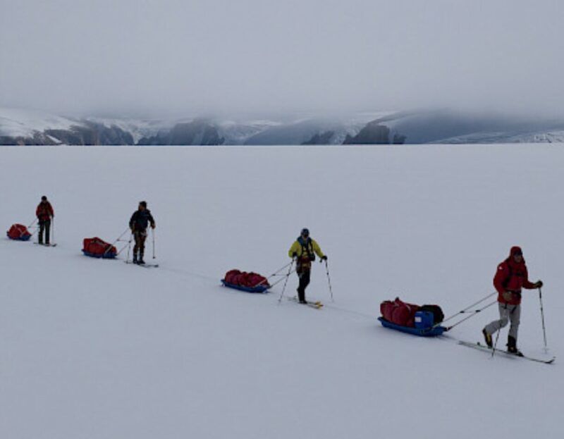 Alex Honnold leading the research team across the Renland Icecap.