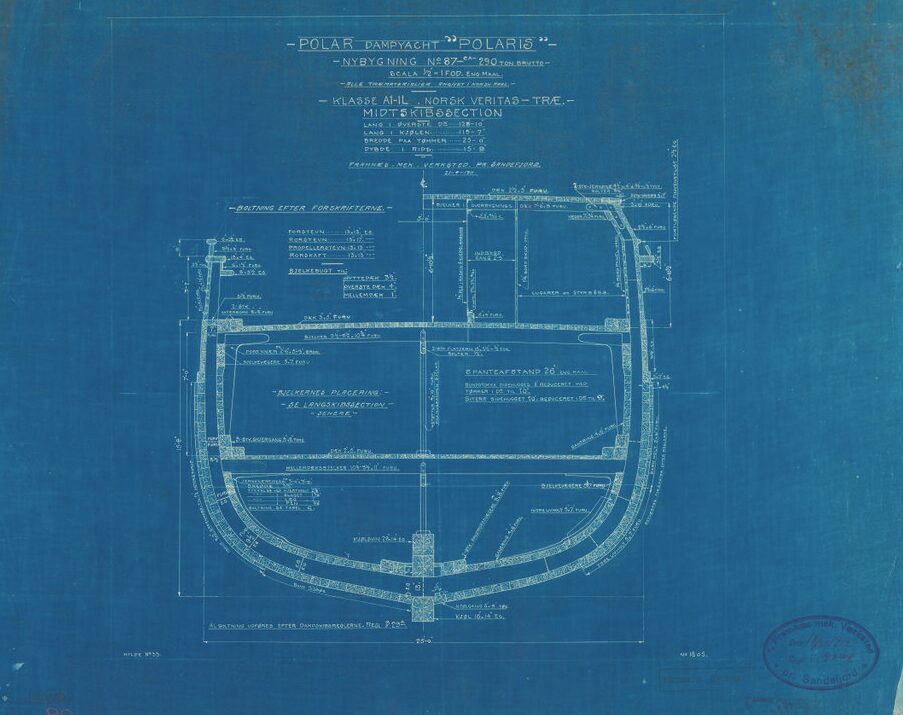 midsection blueprint of a ship, labelled Polaris