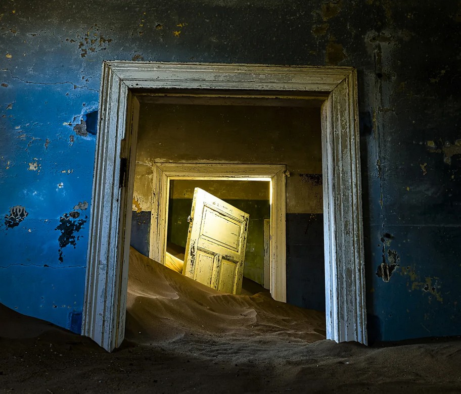 A sand filled abandoned building