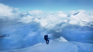 Bargiel skis down as the shadow of Everest engulfs him.