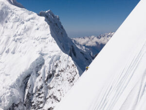 Cazzanelli on a steep snow ramp.