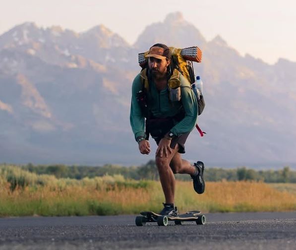 skateboarding on rural road