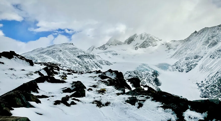 Looking up the snowy John Garner Pass.