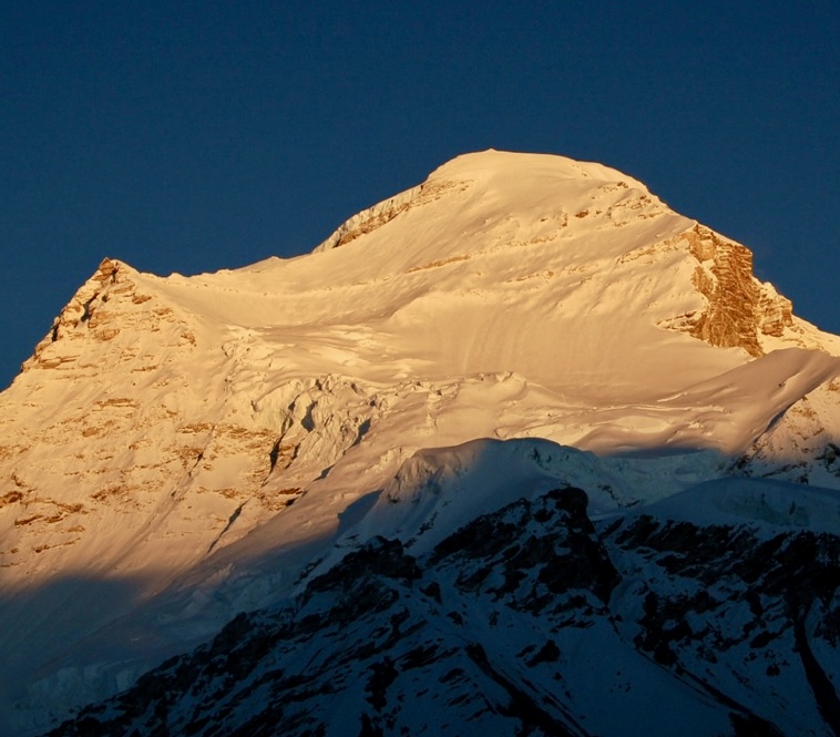 Cho Oyu at sunset from the Tibetan Base Camp.