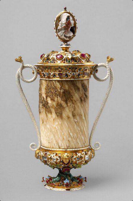 A narwhal horn and gold inlay goblet