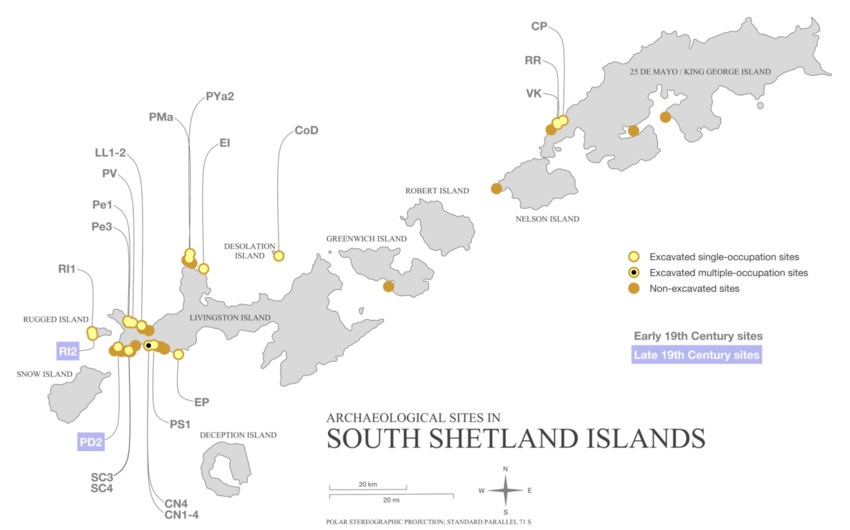 A map of sealer sites in the South Shetland Islands