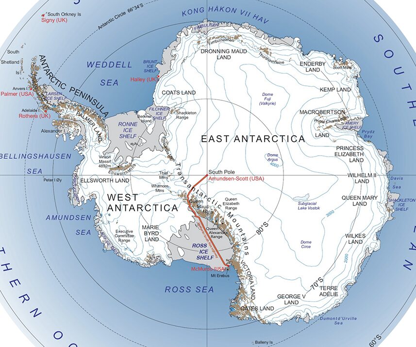 map of Antarctica, showing ice road