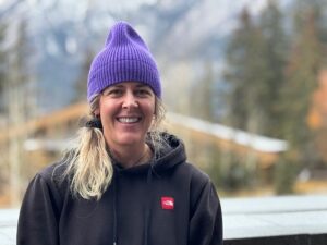 Close shot of Chantel Astorga with a purple beanie.