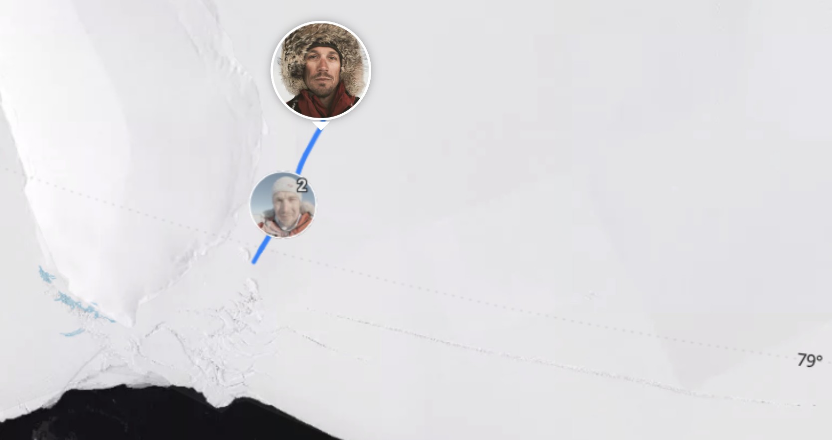 A map of the Ross Ice Shelf showing O'Brady's progress