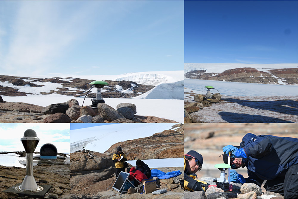 Several shots of researchers in East Antarctica operating scientific instruments